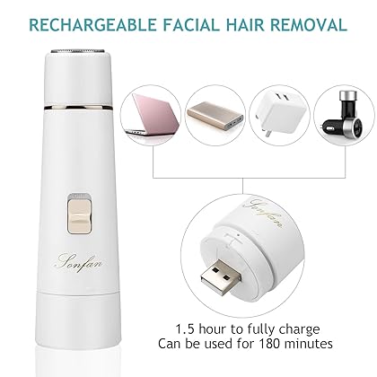 Facial Hair Removal for Women Rechargeable - 2019 USB Rechargeable Hair Remover Trimmer for Face, Armpit, Chin and Full Body, Best Gift for Women-White