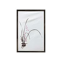 Ambesonne Art Framed Wall Art, Traditional Ink Orchid Flower Drawing Oriental Chinese Effects Themed Watercolor, Fabric Poster with Carbonized Tone Wood Frame Home Decor, 23