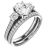 1 CT Oval Colorless Moissanite Engagement Ring Set for Womens/Her, Wedding Bridal Ring Set,Eternity Sterling Silver Solid Diamond Solitaire Prong Amazing Promise Gift for Ring (6)