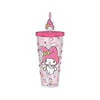 Silve Buffalo Sanrio My Melody Strawberry Toss Pattern Plastic Cold Cup w/Lid and Topper Straw 24 Ounces