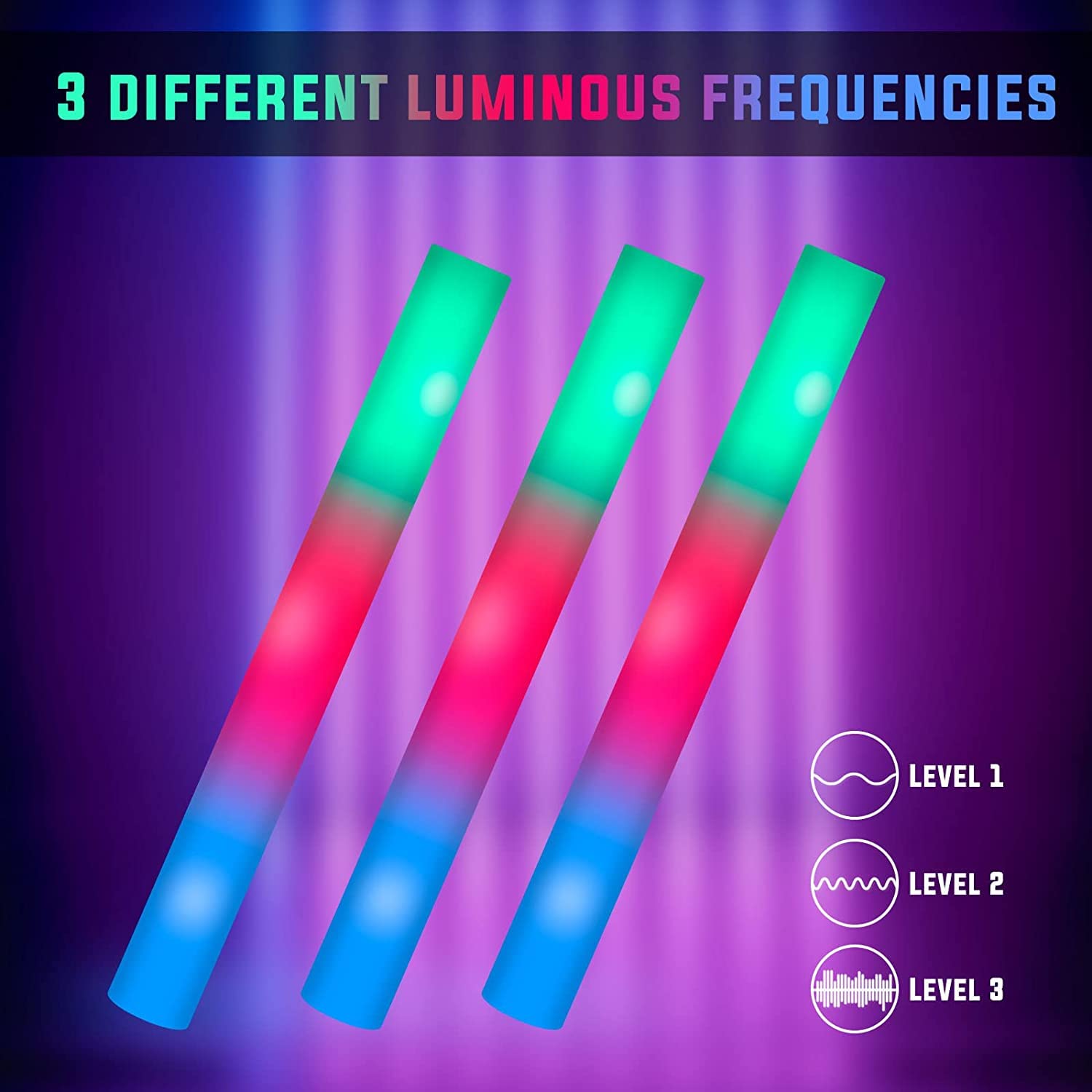 SHQDD 100 Pack LED Foam Sticks, Glow Sticks Bulk with 3 Modes Colorful Flashing, Glow in the Dark Party Supplies for Wedding, Raves, Concert, Party, Camping, Sporting Events, New Year Carnival