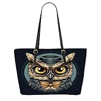 Vintage Owl With Spectacles Illustration Leather Tote Bag 3d