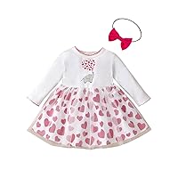 Valentine's Day Toddler Girl Outfits Cute Elephant Heart Print Long Sleeve Tulle Dress + Headband Sets
