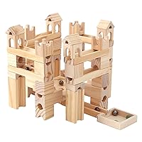 Wooden Marble Run for Kids Ages 4-8, 80 Pieces Wood Building Blocks Toys and Construction Play Set, Marble Track Maze Game STEM Learning Toys Gifts for Boys Girls (80pc Set)