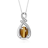 Rylos Sterling Silver Classic Designer Necklace: Gemstone & Diamond Pendant, 18