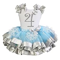Kirei Sui Girls Princess Snowflake Blue Silver Satin Trimmed Tutu 1st 2nd 3rd 5th Birthday Outfit