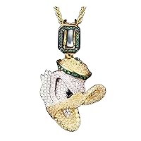 1.5 Ct Men's Donald Duck Gold Over Pendant with Chain- 925 Silver Round Multi Color Sim Diamond Necklace – Stylish Gold Necklace with Disney Charms
