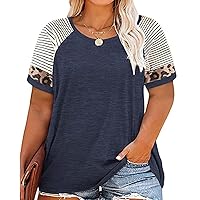 CARCOS Plus Size Tops for Women Short Sleeve Summer Pullover Color Block Crewneck/V Neck Tee Tunic Loose Fit Tshirts XL-5XL