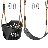 SELEWARE Toddler Swing Set Accessories High Back Full Bucket Swing Seats w/Adjustable Rope and 4 Locking Carabiners, Cute Elephant Shape Design 600LB Capacity (2 Pack)