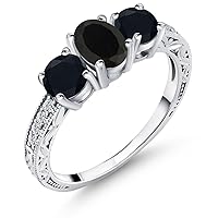 Gem Stone King 1.77 Ct Oval Black Onyx 925 Sterling Silver Ring
