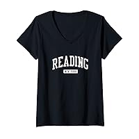 Womens Reading New York NY Vintage Athletic Sports Design V-Neck T-Shirt
