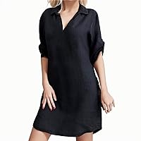 Sexy Maxi Dresses for Women 2024 Short, Plus Fashion Turn Shirt Dress Loose Down Women Solid Size Plus Size Dr