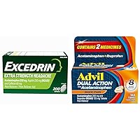 Excedrin 200ct Extra Strength Headache Relief and Advil 144ct Dual Action Back Pain Caplets Bundle