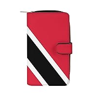 Trinidad and Tobago Flag Womens Leather Wallets Slim Card Holder Purse RFID Blocking Bifold Clutch Handbag Zippered Pocket