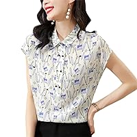Real Silk Women's Print Shirt Loose Tops Shirts Blouses for Women Short Sleeve Summer Woman Casual Blouse
