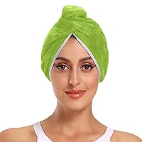 Green Floral Microfiber Hair Towel Wrap for Women, Hair Drying Towel with Button, 2 Pack Super Absorbent Quick Dry Hair Turban for Drying Long Thick Curly Hair 24 X 9.45 in