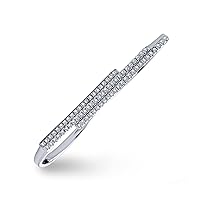 Bling Jewelry Boho Cubic Zirconia Fashion Geometric CZ Pave Double Sideway Bar Two Finger Ring For Teen For Women .925 Sterling Silver
