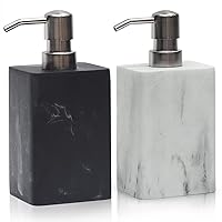 2pcs Hand Soap and Lotion Dispenser Sets for Bathroom Countertop,Black Marble Texture Resin Stone Liqiud Dish Soap Dispenser for Kitchen Sink,Refillable-15 Oz/445ml
