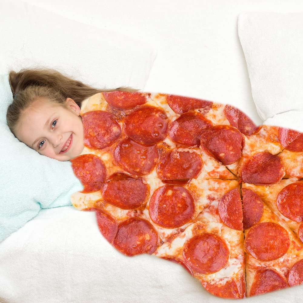 Colorful Star Pizza Blanket Funny Gifts for Kids and Adults - 300 GSM Double Sided Round Flannel Novelty Blanket Soft Pepperoni Tortilla Throw Taco Blanket for Boys Girls White Elephant Gift 60