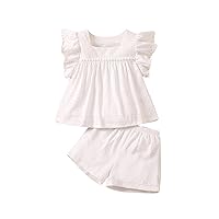 Girl's 2 Piece Outfit Eyelet Embroidery Ruffle Sleeve Square Neck Blouse and Shorts Set