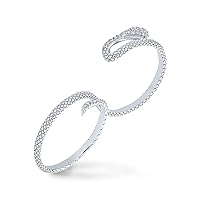 Bling Jewelry Boho Cubic Zirconia Fashion Statement CZ Pave Serpent Snake Multi Double Two Finger Band Ring For Women .925 Sterling Silver