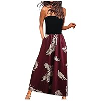 Summer Dresses for Women 2024 Bustier One-Piece Collar Sleeveless Strapless Loose Digital Print Dress