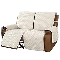 MeilleMaison Recliner Sofa Slipcover Couch Covers for 2 Cushion Couch, Non Slip Reclining Loveseat Cover with Elastic Straps, Kids, Dogs, Pets (2 Seater, Ivory/Beige) (MMCLKR02C10)