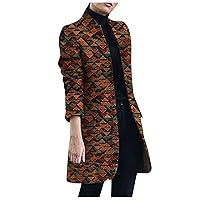 Winter Tweed Jackets for Women,Casual Loose Lapel Printed Trench Outerwear Vintage Open Front Business Cardigan