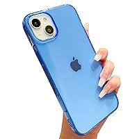Compatible with iPhone 14 and iPhone 13 Phone Case Clear Neon Silicone Protective, Cute Flexible Slim TPU Shockproof Bumper Cover for Women and Girls (Blue)