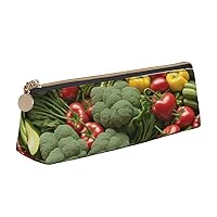 Vegetables And Fruits Pen Case Small Pencil Bag Triangle Pu Leather Pen Pouch Pen Bag Storage Bag With Zipper