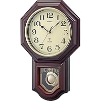 W-640BR Wall Clock, Radio Watch, Pendulum, Analog, Rokumeikan DX Time Reporting, Night Second Hand Stop Function, Brown
