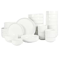 Gibson Home Rothernberg Stackable 40 Piece, Service for 8, White Porcelain Plates and Bowls Set