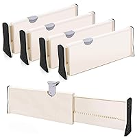 4-Pack Adjustable Drawer Dividers Organizer Separators - Good Grips Dresser Organizer - for Bedroom, Bathroom, Closet, Baby Drawer, Desk, Kitchen Storage