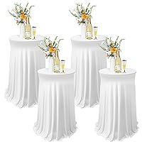 4 Packs Round Spandex Cocktail Tablecloths with Skirt 32 x 43 Inch Cocktail Round Table Cover Spandex Stretch Square Tablecloth Skirt for Table Bar Wedding Party Banquet (White)