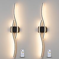 Daunton Modern Wall Sconce set of Two with Remote Control, Dimmable LED Wall Sconces Lighting set of 2, Black Wall Light with Timer, LED Wall Lamp for Bedroom Living Room Bathroom Hallway 40.5