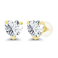 Solid 925 Sterling Silver Gold Plated 6mm Heart Genuine Birthstone Stud Earrings For Women | Natural or Created Hypoallergenic Gemstone Stud Earrings