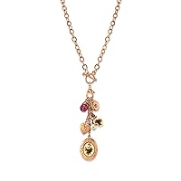 1928 Jewelry Women's Rose Gold Tone Manor House Pink Purple Rose Crystal Heart And Locket Charm Toggle Necklace 20