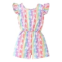 Jumpsuit Baby Girl Fall Toddler Summer Girls Fly Sleeve Butterfly Prints Backless Casual Flower Romper (Pink, 6-7 Years)