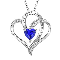 YL Heart Necklace 925 Sterling Silver Cut 12 Birthstone Cubic Zirconia Pendant for Women, Chain 45 + 3 cm