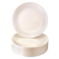SILVER SPOONS Modern Design Disposable Plastic Salad Plates for Party (10 PC) Heavy Duty Disposable Dinner Set 9”, Fine China Look Plastic Dishes, Great for Baby Showers, Celebrations & Events, Cream