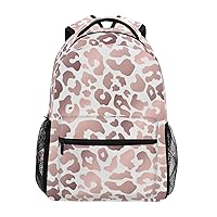ALAZA Rose Gold Leopard Print Pink Cheetah Backpack Purse with Multiple Pockets Name Card Personalized Travel Laptop School Book Bag, Size M/16.9 in