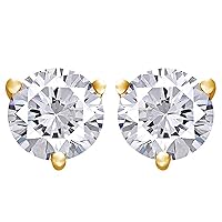 3/4 Carat Round Shape White Natural Diamond Solitaire Stud Earrings 18K White Gold (0.75 Cttw)