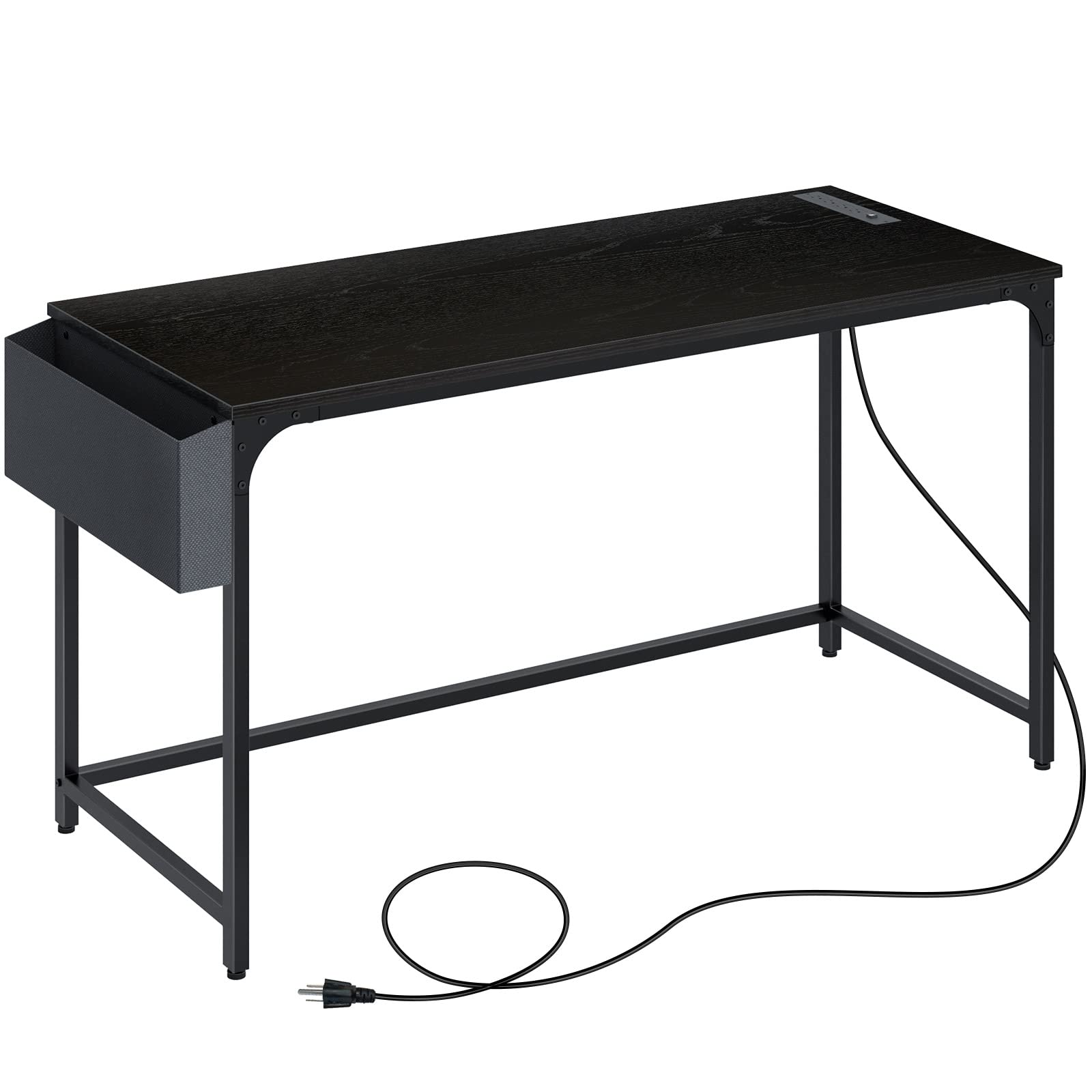 Rolanstar Computer Desk with Power Outlet, 55” Home Office PC Desk with USB Ports Charging Station, Desktop Table with Side Storage Bag and Iron Ho...