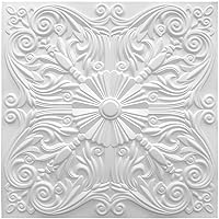 Art3d Decorative Ceiling Tile 2x2 Glue up, Lay in Ceiling Tile 24x24 Pack of 12pcs Spanish Floral in Matt White