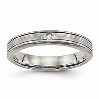 Titanium Polished Grooved Comfort Back CZ Cubic Zirconia Simulated Diamond Ring Jewelry for Women in Titanium Variety of Ring Sizes and 3.75mm 5mm