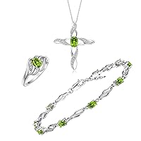 Matching Jewelry Infinity Wave Set: Sterling Silver Tennis Bracelet, Ring & Necklace. Gemstone & Diamonds, Adjustable 7