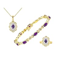 Hugs & Kisses Infinity Set: Yellow Gold Plated Tennis Bracelet, Ring & Necklace. Gemstone & Diamonds, 7-8