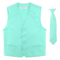 BOY'S Dress Vest & NeckTie Solid AQUA GREEN Color Neck Tie Set