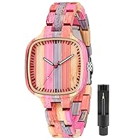 Womens Wooden Watch with All Wood Strap Quartz Analog Classic Design Colorful Bamboo Ladies Watches for Women, Couples