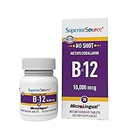No Shot Vitamin B12 Methylcobalamin 10000 mcg, Quick Dissolve MicroLingual Tablets, 30 Count, Active Form of B12, Supports Energy Production, Nervous System Support, Non-GMO